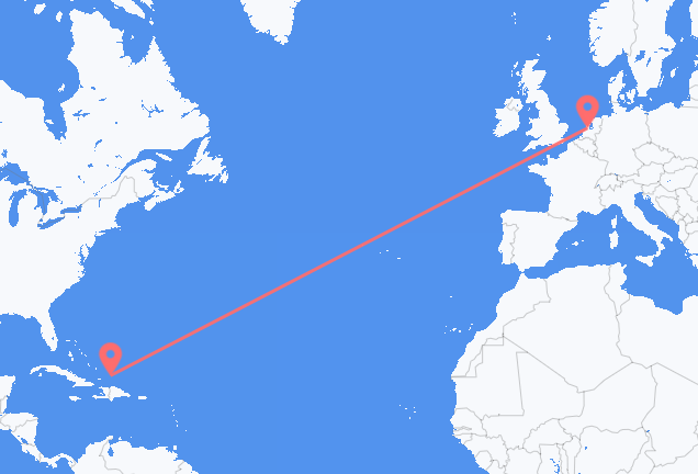 Vluchten van South Caicos naar Amsterdam