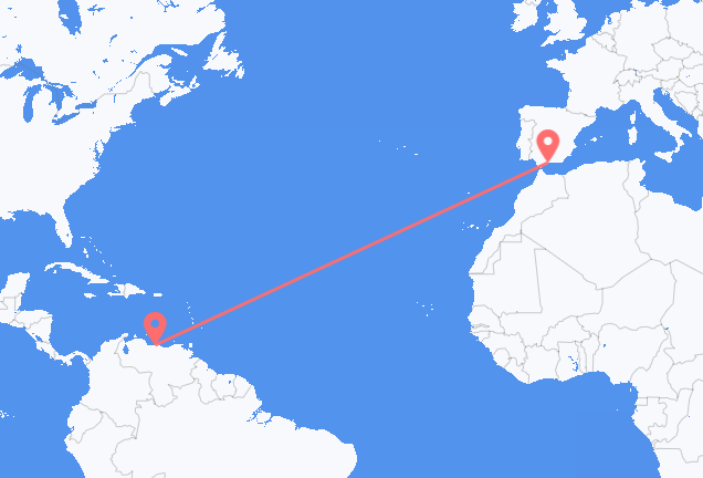 Vluchten van Caracas naar Malaga