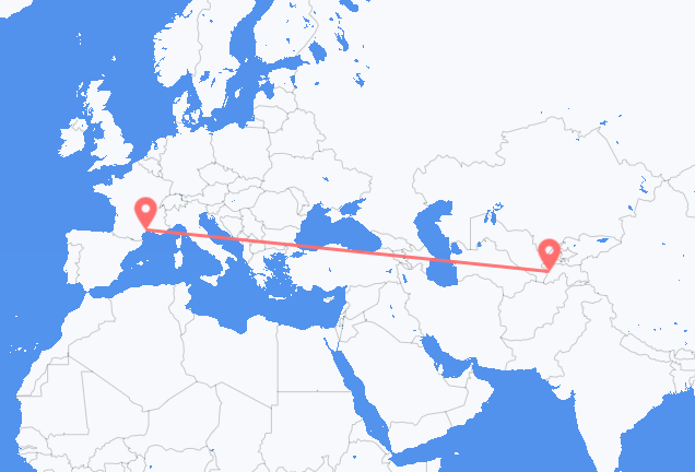Flyrejser fra Dusjanbe til Montpellier