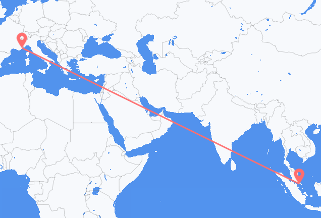 Vluchten van Singapore naar Nice