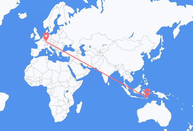 Flyg från Dili, Östtimor till Karlsruhe, Tyskland