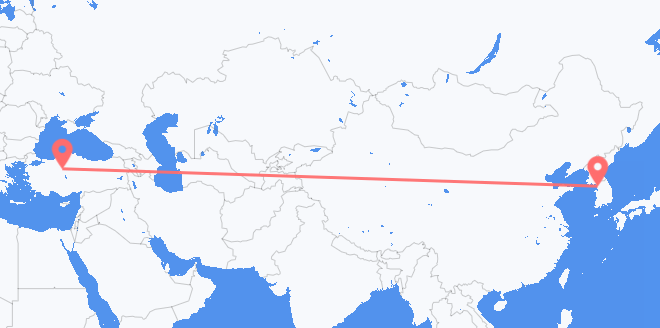 Flug frá Suður-Kóreu til Tyrklands