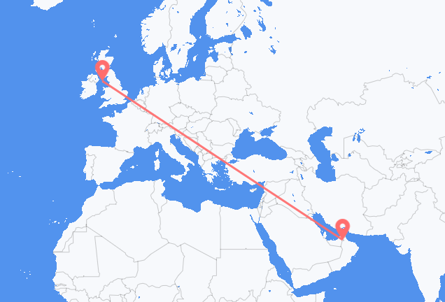 Loty z Al-Ajn, Zjednoczone Emiraty Arabskie do Douglasa, Wyspę Man