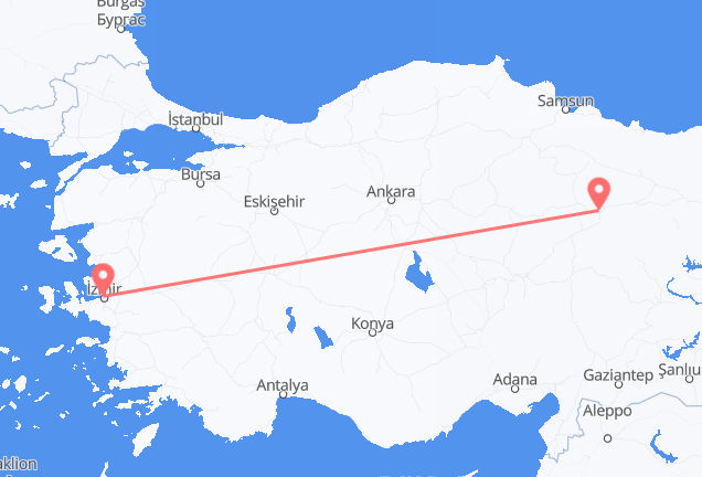 Flyg från Izmir, Turkiet till Sivas, Turkiet