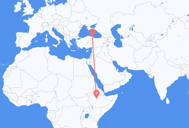 Vluchten van Addis Abeba naar Samsun