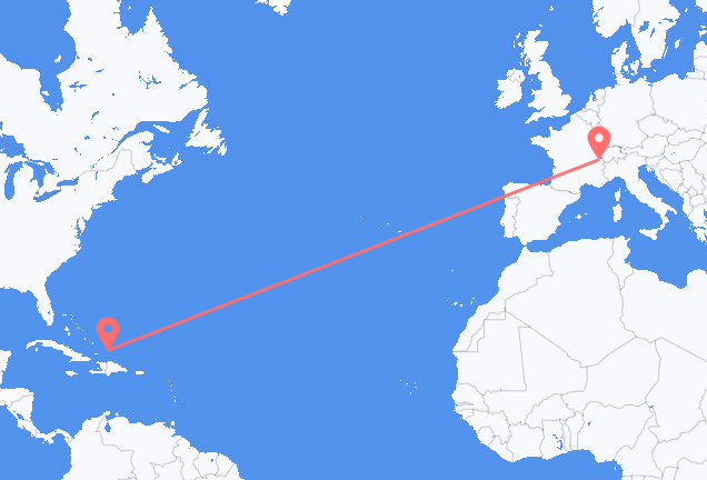 Vluchten van South Caicos naar Genève