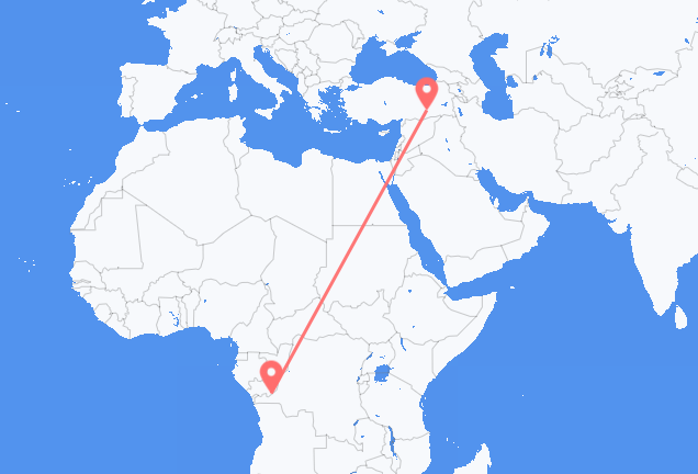 Vluchten van Kinshasa naar Diyarbakir