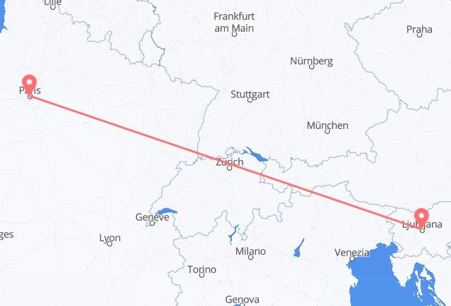 Flyg från Ljubljana till Paris