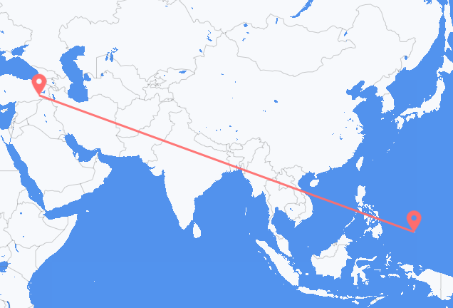 Vluchten van Koror, Palau naar Siirt, Turkije