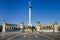 Photo of Heroes' Square, Hosok Tere or Millennium Monument, major attraction of city, with 36 m high Corinthian column in center, Budapest, Hungary. 