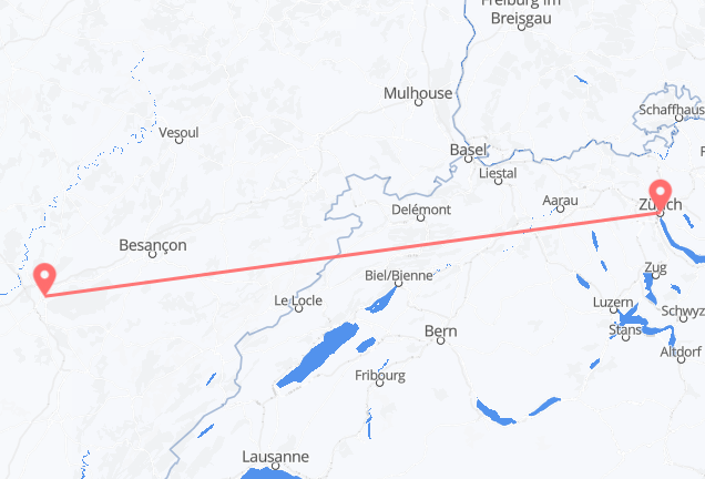 Flyg från Zürich, Schweiz till Dole, Frankrike