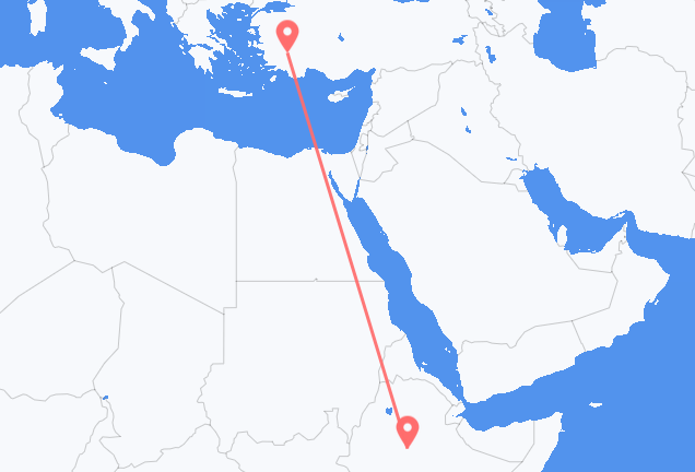 Vluchten van Addis Abeba naar Denizli