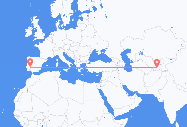 Flug frá Dushanbe, Tads­íkist­an til Badajoz, Spáni