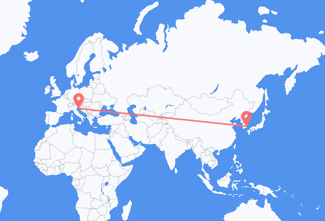 Flug frá Ulsan, Suður-Kóreu til Pula, Króatíu