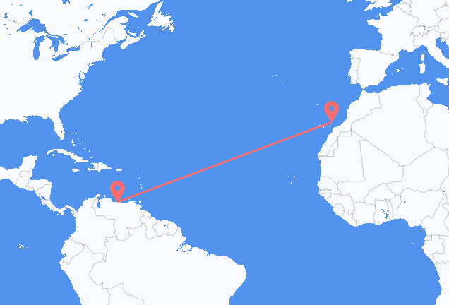 Vluchten van Caracas naar Lanzarote