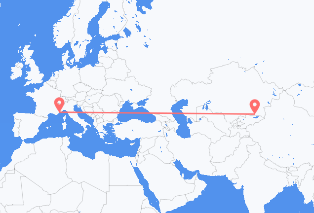 Flyreiser fra Almaty, til Nice