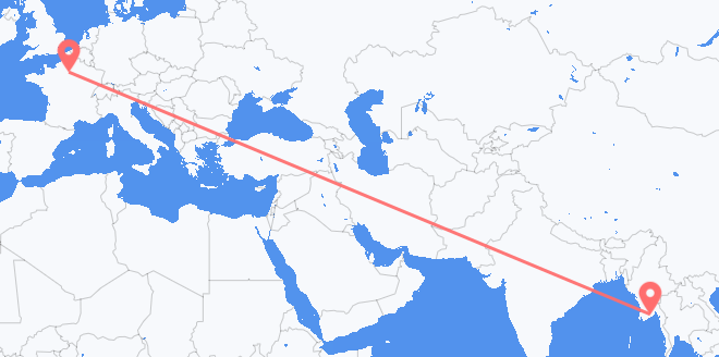 Flyreiser fra Myanmar (Burma) til Frankrike