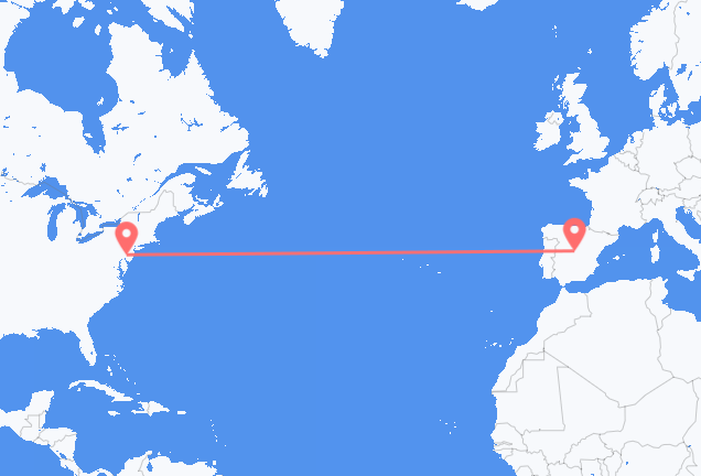 Voos do norte da Filadélfia para Madri