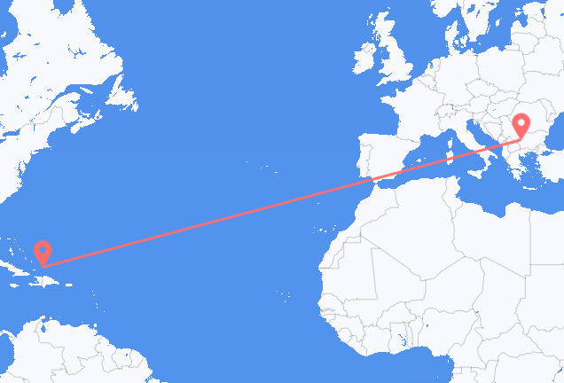 Vluchten van South Caicos naar Sofia