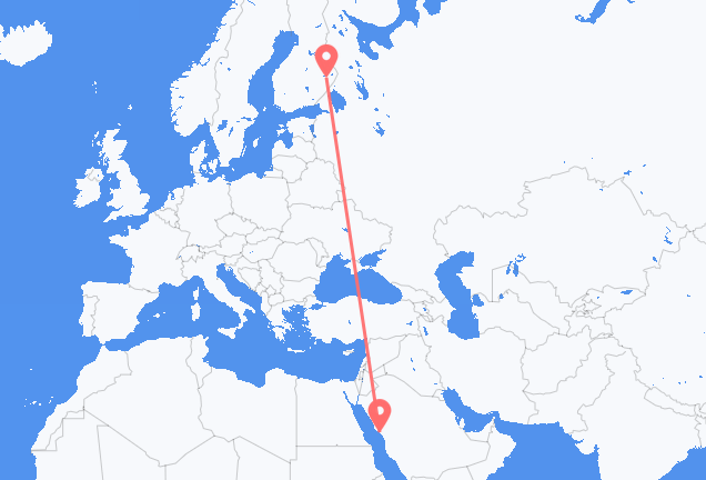 Loty z Yanbu, Arabia Saudyjska do Joensuu, Finlandia