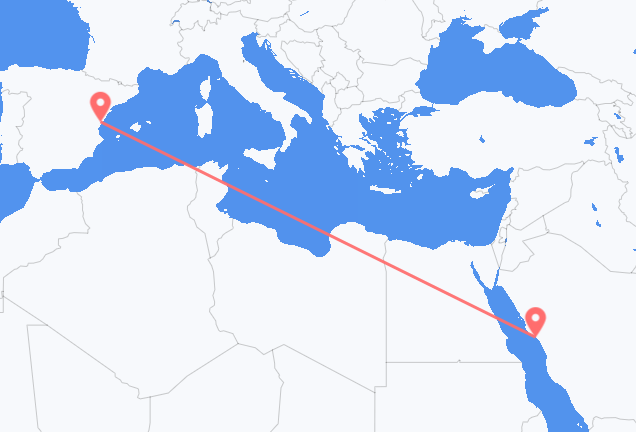 Flyg från Yanbu, Saudiarabien till Castelló de la Plana, Spanien