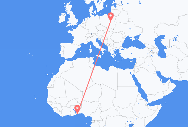 Flyrejser fra Lomé til Warszawa