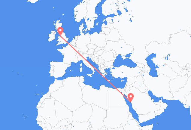 เที่ยวบิน จาก Yanbu, ซาอุดีอาระเบีย ไปยัง ลิเวอร์พูล, อังกฤษ