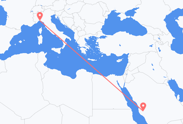 Flug frá Ta ef, Sádi-Arabíu til Genúa, Ítalíu