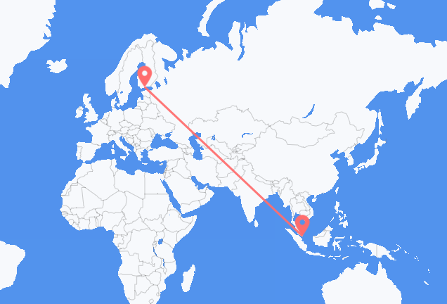 Vluchten van Singapore naar Helsinki