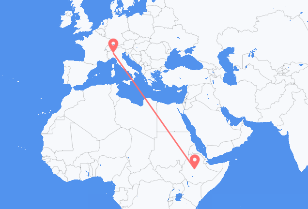 Vluchten van Addis Abeba naar Milaan