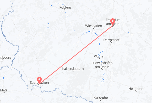 Flyg från Frankfurt, Tyskland till Saarbrücken, Tyskland