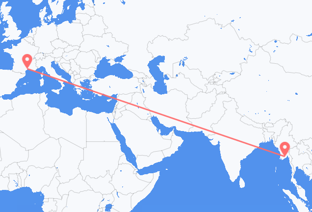 Flug frá Yangon til Montpellier