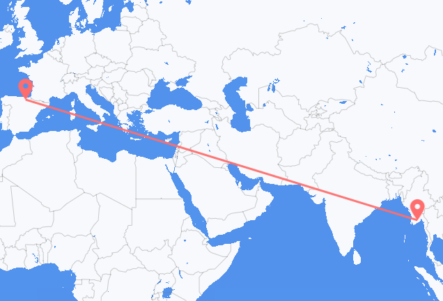 ミャンマー (ビルマ)のヤンゴンから、スペインのビトリア ガステイスまでのフライト