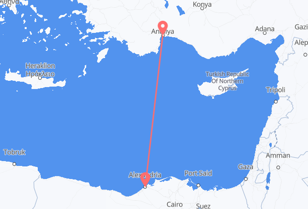 アレクサンドリアからアンタルヤ行きのフライト