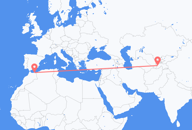 Flug frá Dushanbe, Tads­íkist­an til Melillu, Spáni