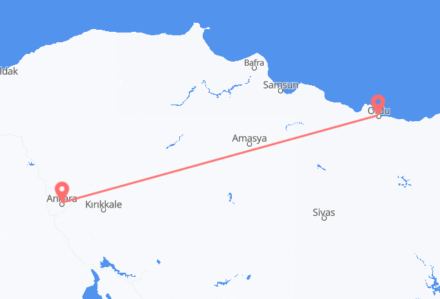 Flyrejser fra Ankara til Ordu