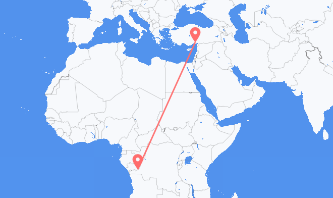 Vluchten van Kinshasa naar Adana