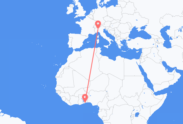 Flyrejser fra Lomé til Milano