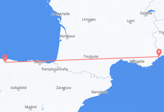 Vluchten van Nice naar Santiago del Monte