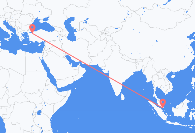 Flyrejser fra Singapore, Singapore til Bursa, Tyrkiet