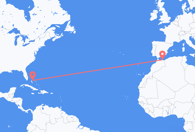 Vluchten van Nassau, Bahama’s naar Melilla, Spanje