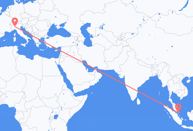 Vluchten van Singapore naar Milaan