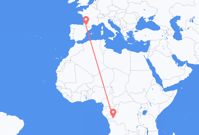 Flyg från Brazzaville till Lourdes (kommun i Brasilien, São Paulo, lat -20,94, long -50,24)