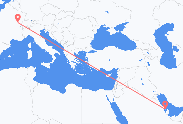 Vluchten van Bahrain Island, Bahrein naar Dole, Frankrijk