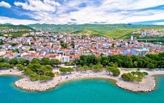 Photo of aerial view of Crikvenica town on Adriatic sea waterfront , Kvarner bay region of Croatia.