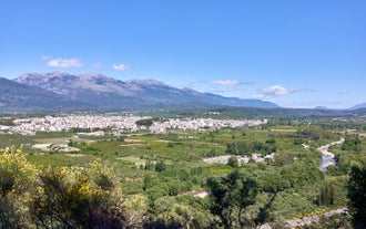 Photo of aerial view of Kalamata city and it's marina, Messenia, Peloponnese, Greece.