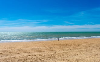 Photo of aerial view the sea of Chipiona, a coastal town in the province of Cádiz in Andalusia (Spain).