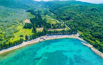 Photo of aerial view of Ulcinj, famous resort town in Montenegro.