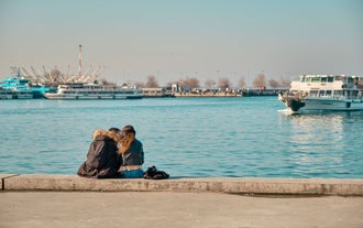 Aerial view from Moda Yogurtcu Park neighborhoods of Kadikoy, a large, populous, and cosmopolitan district in the Asian side of Istanbul, Turkey.