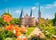 view of the historic town of Lübeck with famous Holstentor town gate on a beautiful sunny day with blue sky and clouds in summer, Schleswig-Holstein, northern Germany